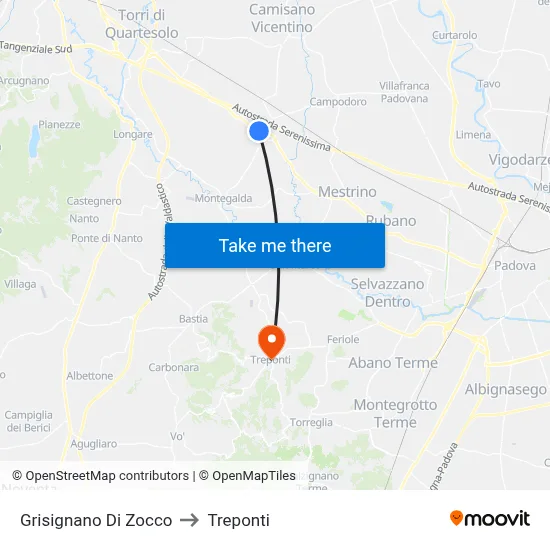 Grisignano Di Zocco to Three Bridges map