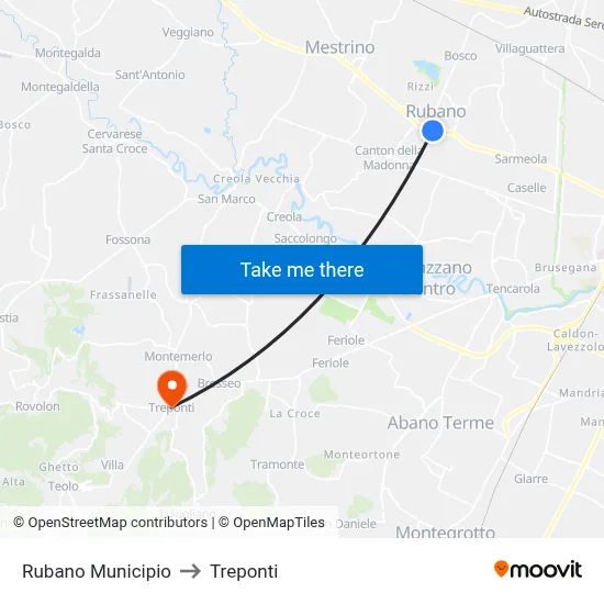 Rubano Town Hall to Three Bridges map