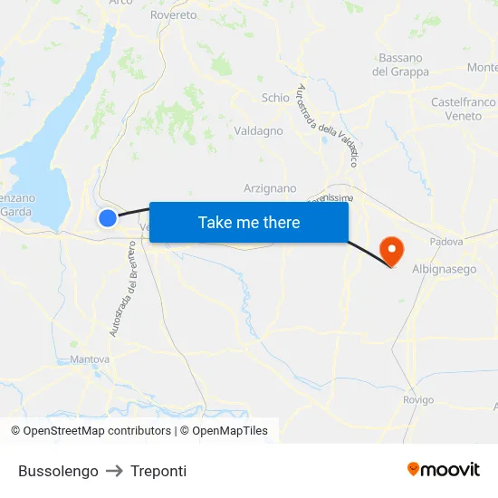 Bussolengo to Three Bridges map