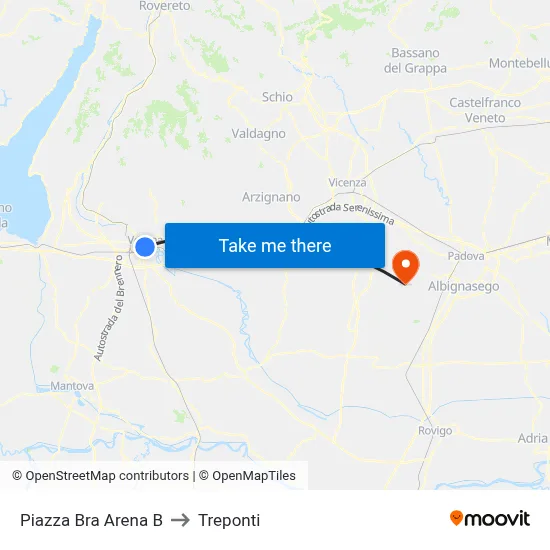 Piazza Bra Arena B to Three Bridges map