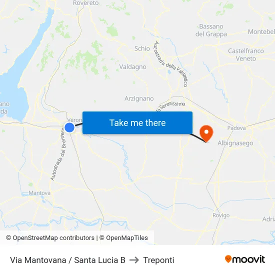 Via Mantovana / Santa Lucia B to Three Bridges map