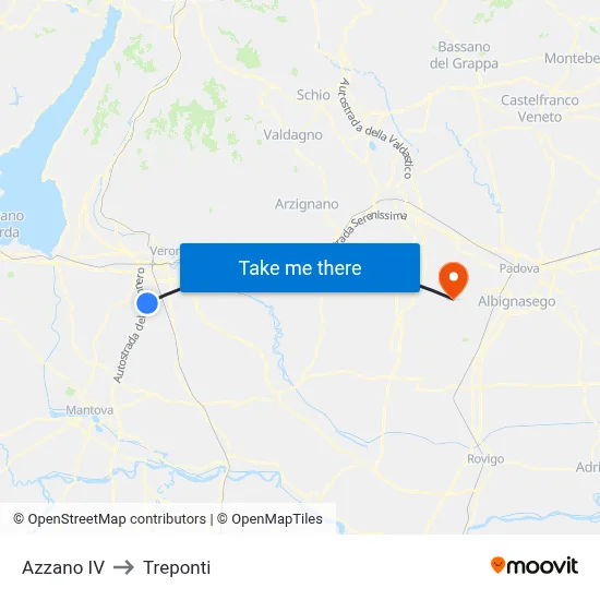 Azzano IV to Three Bridges map