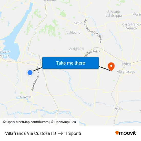 Villafranca Via Custoza I B to Three Bridges map