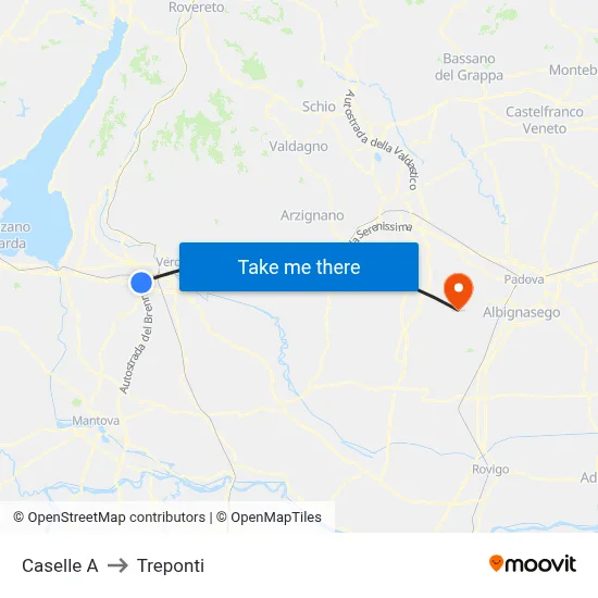 Caselle A to Three Bridges map