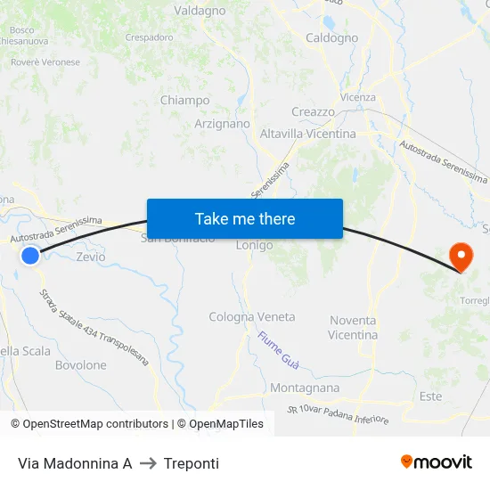 Via Madonnina A to Three Bridges map