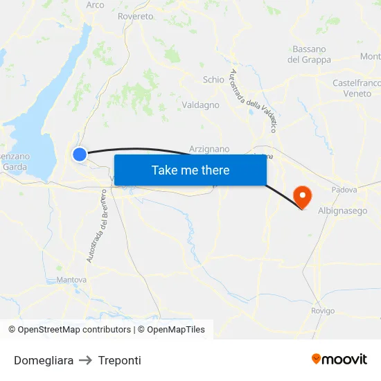 Domegliara to Three Bridges map