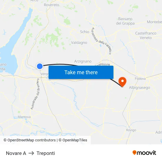 Novare A to Three Bridges map