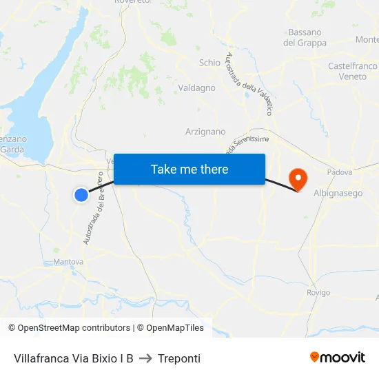 Villafranca Bixio Street I B to Three Bridges map