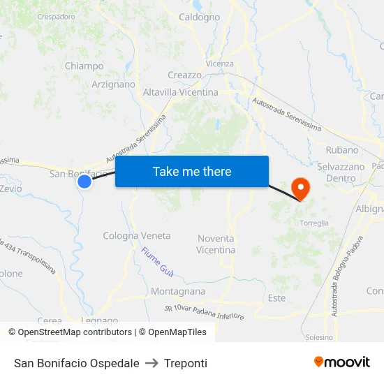 San Bonifacio Hospital to Three Bridges map