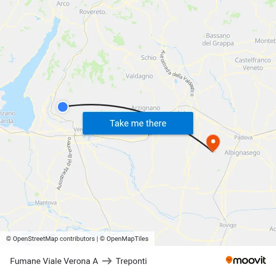 Fumane Verona Avenue A to Three Bridges map