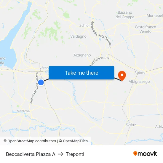 Beccacivetta Square A to Three Bridges map