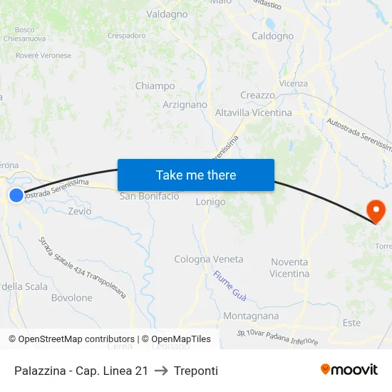 Palazzina - Line 21 Terminal to Three Bridges map