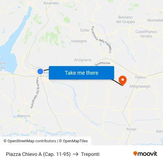 Chievo Square A (Cap. 11-95) to Three Bridges map