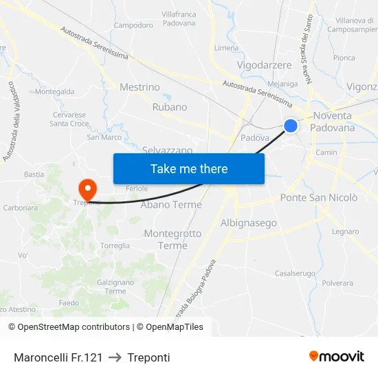 Maroncelli Opposite 121 to Three Bridges map
