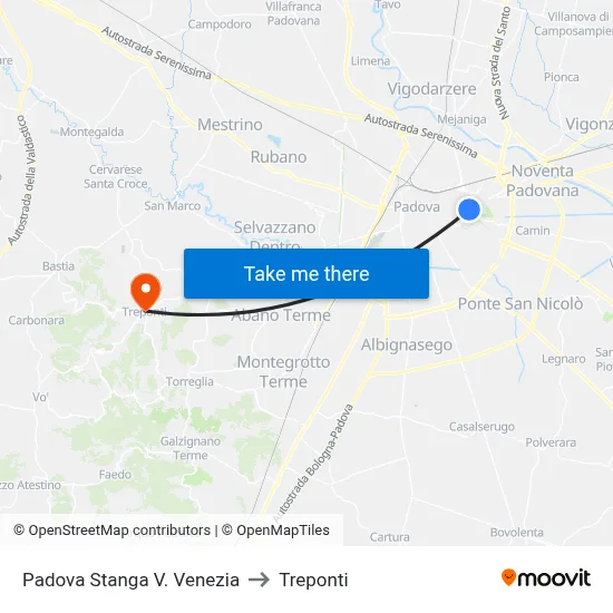 Padova Stanga Venice Road to Three Bridges map