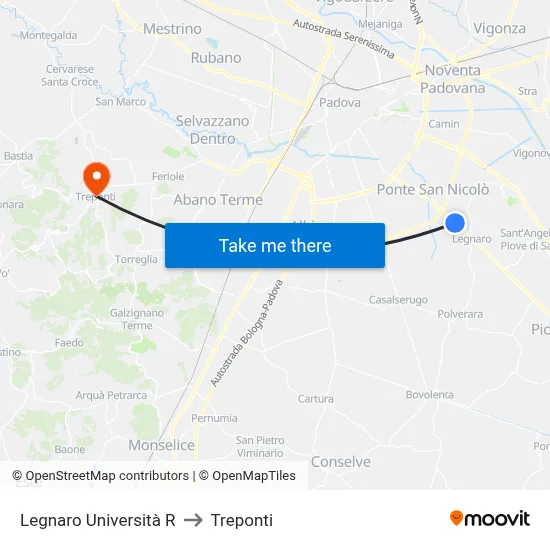 Legnaro University R to Three Bridges map