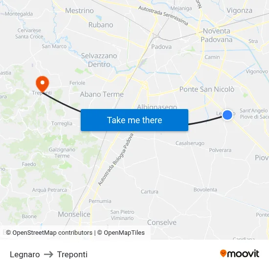 Legnaro to Three Bridges map