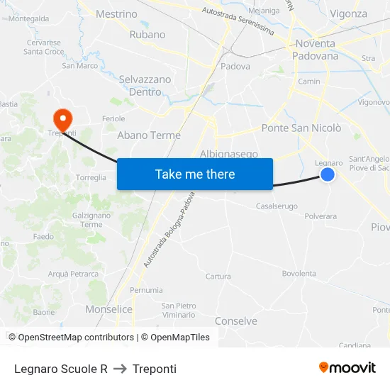 Legnaro Schools R to Three Bridges map