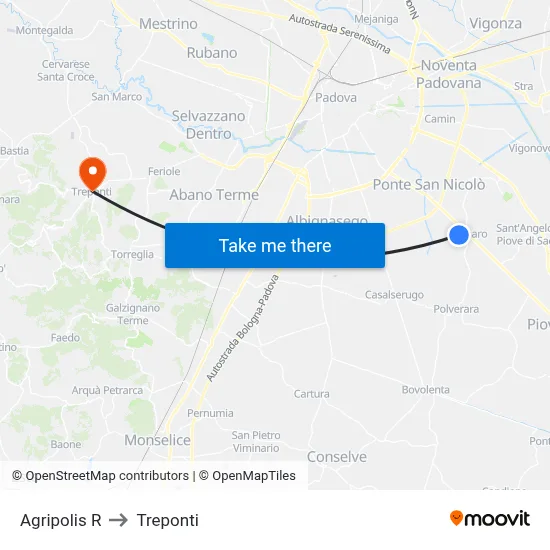 Agripolis R to Three Bridges map