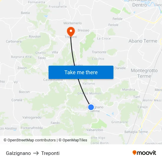 Galzignano to Three Bridges map