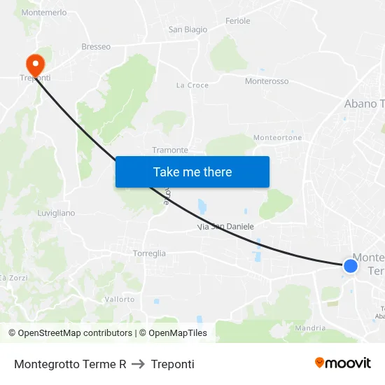 Montegrotto Terme R to Three Bridges map