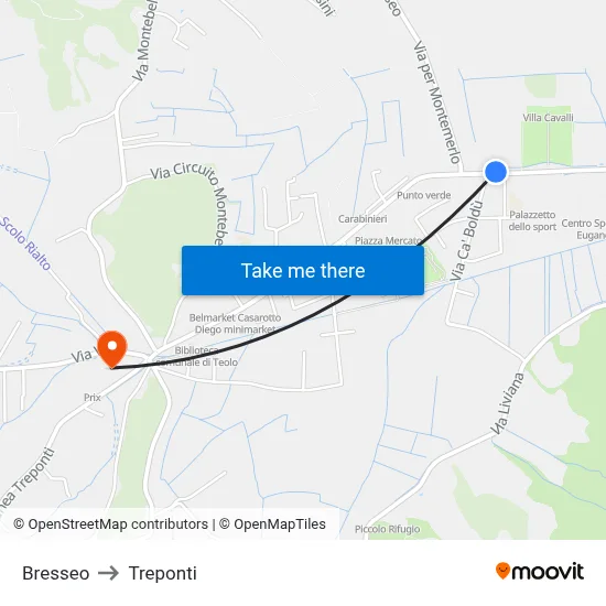 Bresseo to Three Bridges map