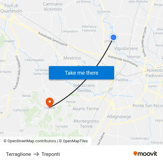 Terraglione to Three Bridges map