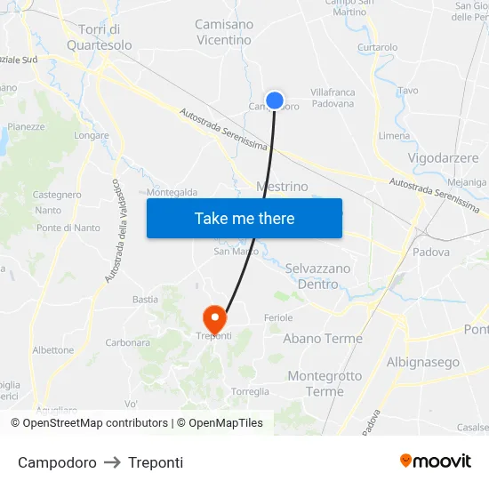 Campodoro to Three Bridges map