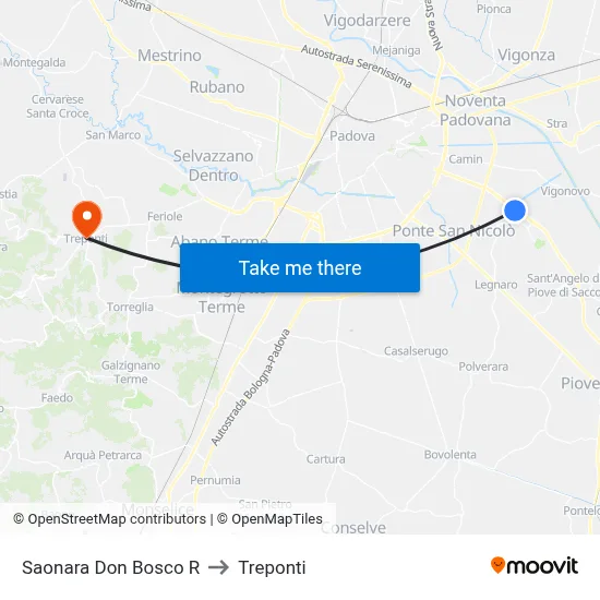 Saonara Don Bosco R to Three Bridges map