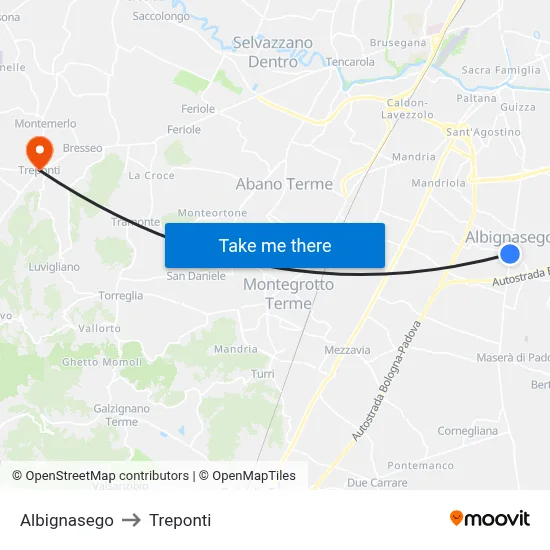 Albignasego to Three Bridges map