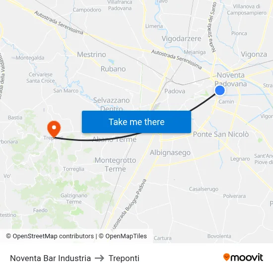 Noventa Bar Industry to Three Bridges map