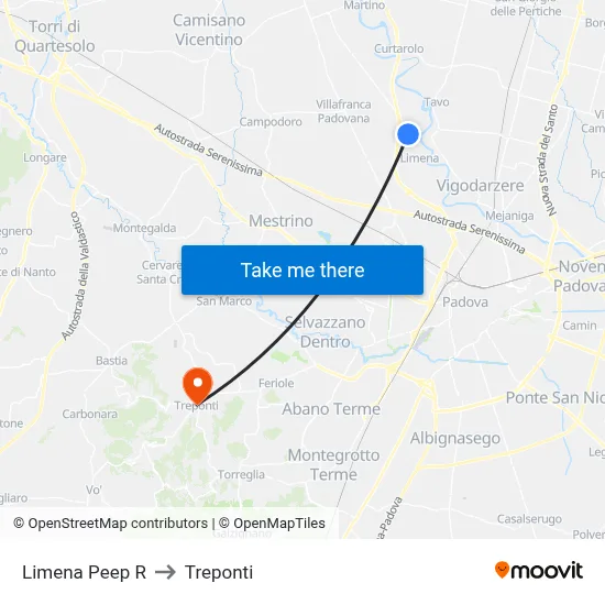 Limena Peep R to Three Bridges map