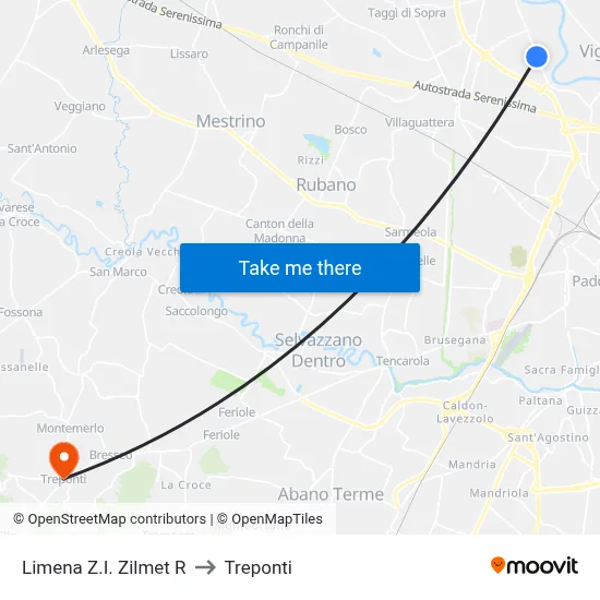 Limena Industrial Zone Zilmet to Three Bridges map