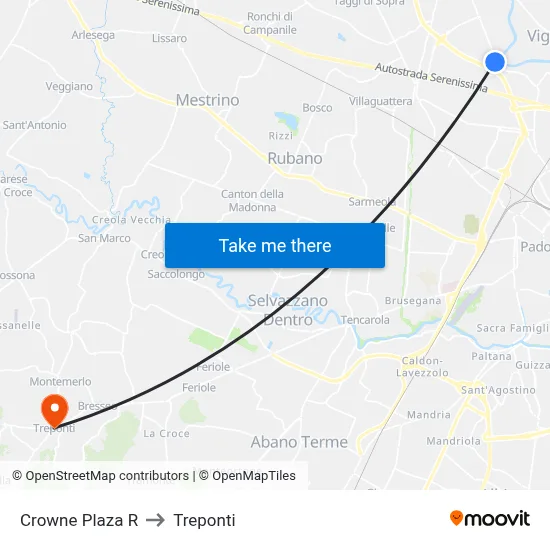 Crowne Plaza R to Three Bridges map