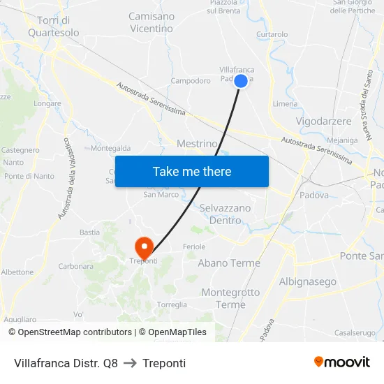 Villafranca Q8 Gas Station to Three Bridges map