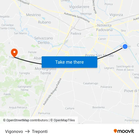 Vigonovo to Three Bridges map