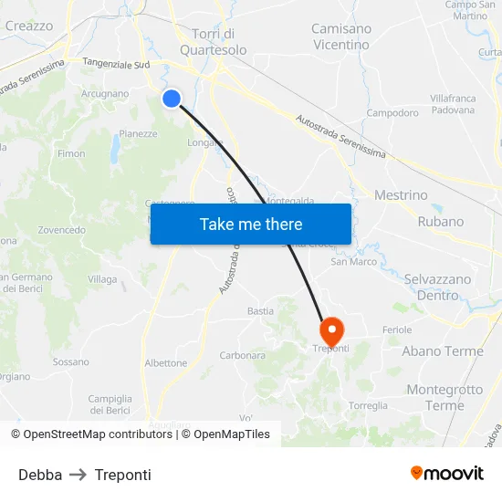 Debba to Three Bridges map