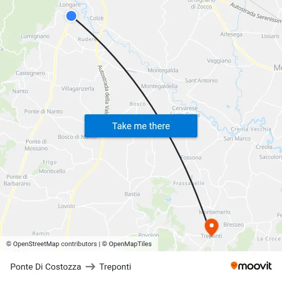 Costozza Bridge to Three Bridges map