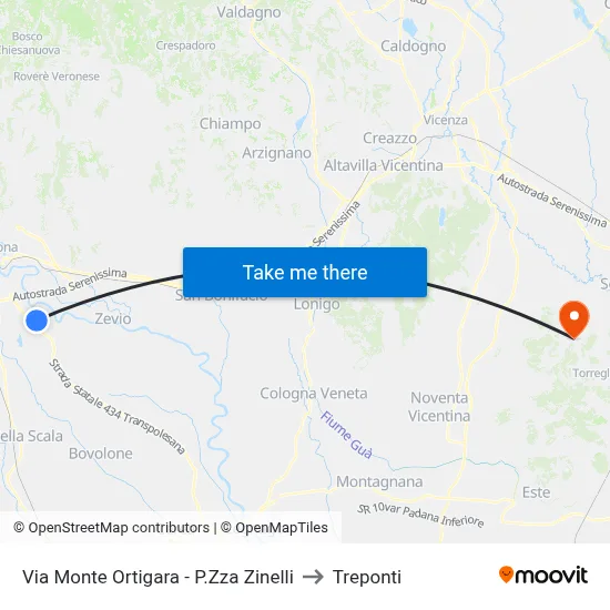 Via Monte Ortigara - Zinelli Square to Three Bridges map