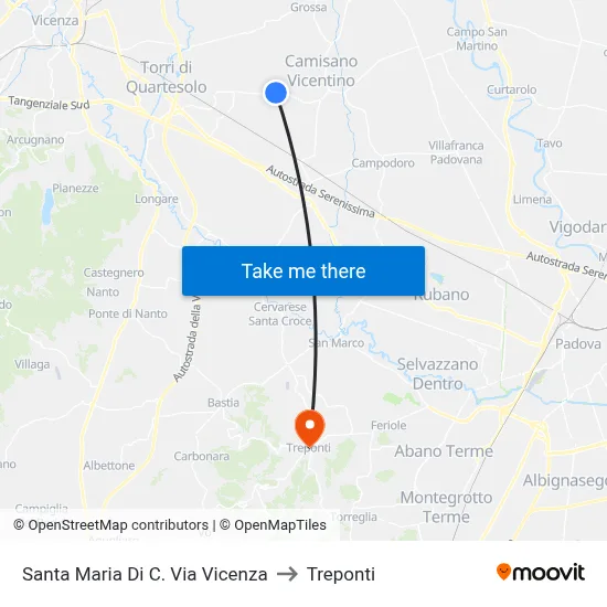 Santa Maria Di C. Via Vicenza to Three Bridges map