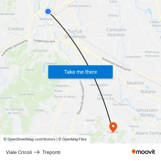 Cricoli Avenue to Three Bridges map