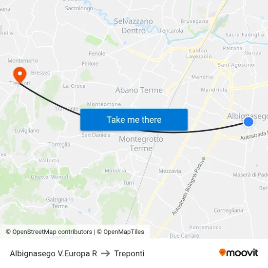 Albignasego Europa Street R to Three Bridges map