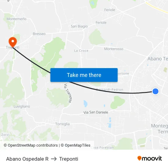 Abano Hospital R to Three Bridges map