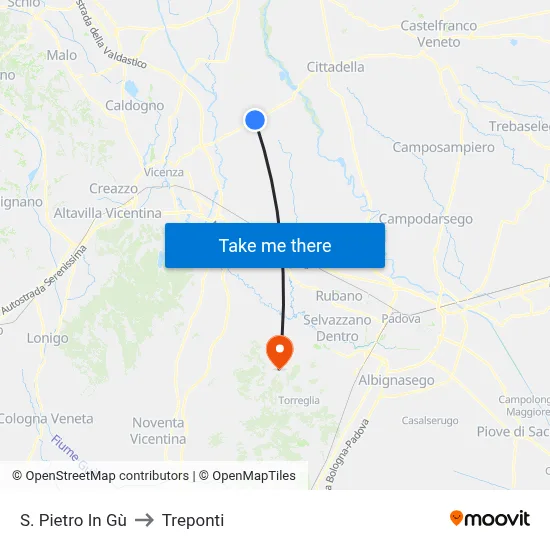 San Pietro In Gu to Three Bridges map