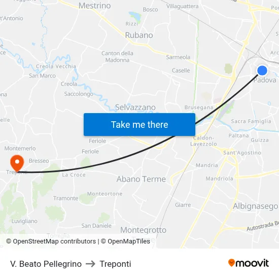 Beato Pellegrino Street to Three Bridges map