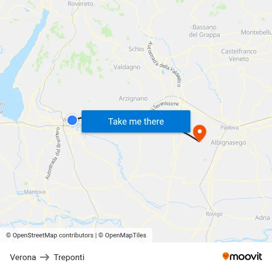 Verona to Three Bridges map