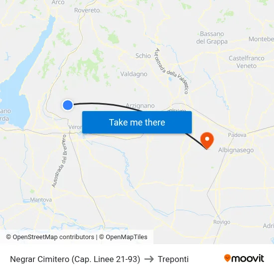 Negrar Cemetery (Lines 21-93 Terminal) to Three Bridges map