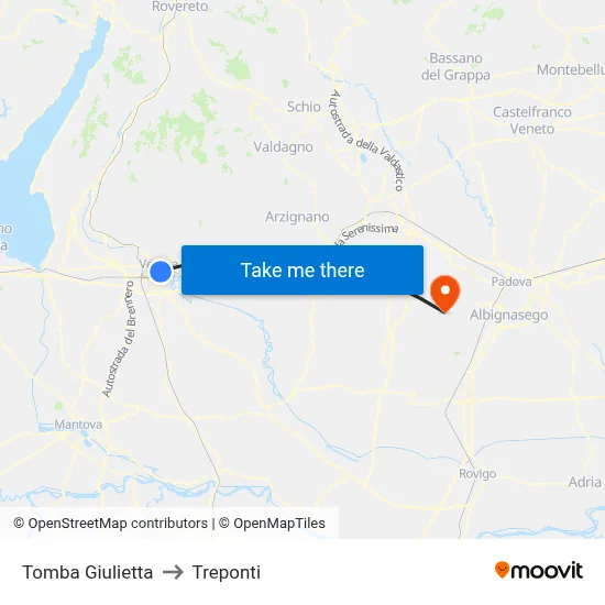 Juliet's Tomb to Three Bridges map