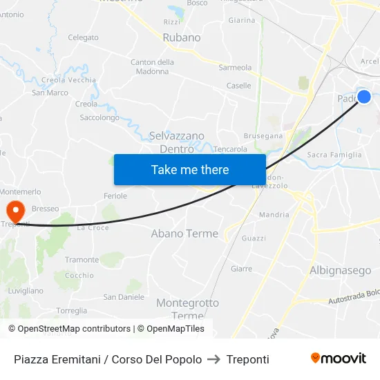 Eremitani Square / People's Course to Three Bridges map