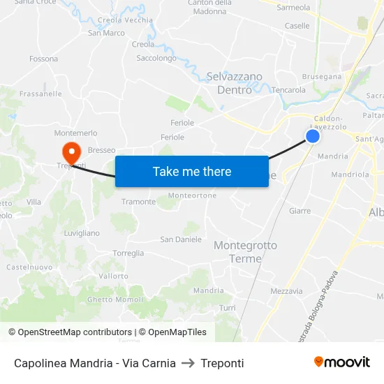 Mandria Terminal - Via Carnia to Three Bridges map